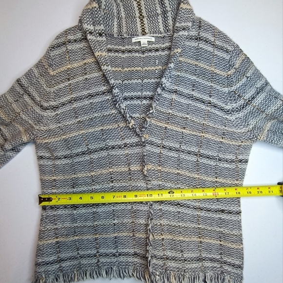 Banana Republic Gray Wool Angora Blend Fringed Cardigan Made In Hong Kong Size L - Picture 6 of 11